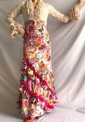 フラメンコ 総レース ブラウス ブラック ストレッチ フリル付き 長袖