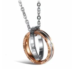 ダブルリングペンダント ネックレス ステンレス ローズゴールド 径21mm 11de