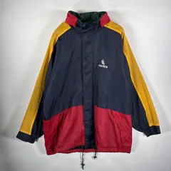 古着 90's/90年代 ノーティカ NAUTICA USA製 ナイロンジャケット ビッグ刺繍ロゴ 収納付きフード XL  レッド メンズ