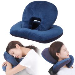 【人気商品】デスク用 4通りに使える多機能ピロー 昼寝枕 オフィスでも快適 楽々ヒルネック (ブルー) 快眠快息