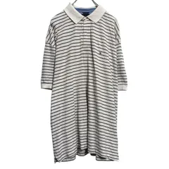 TOMMY HILFIGER 半袖 ロゴポロシャツ トミーフィルフィガー XL ホワイト ボーダー ビッグサイズ ボタン 古着卸 アメリカ仕入 a703-5748
