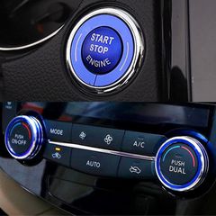【新着商品】T32 エンジンスタートボタンデコレーションリング エクストレイル エアコン 調整 スイッチ ノブメタル装飾リング X-TRAIL 専用設計 カスタム ドレスアップ 傷防止 Tosmisy アルミ合金製 簡単取付 4点セット (ブルー)