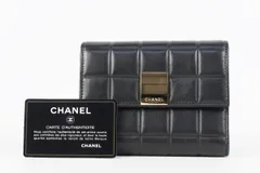 【超美品】CHANEL シャネル ラムスキン チョコバー ココマーク 二つ折り財布 ブラック 小物【RR37】
