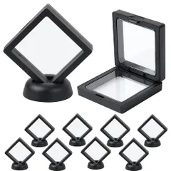 【迅速発送】AllBright ディスプレイスタンド アクセサリーケース ルースケース 7x7cm 10個 ディスプレイ ケース 小物 展示 保管 ルースケース 透明フィルム 台座付き (ブラック)