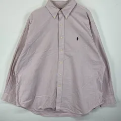 古着 ラルフローレン RALPH LAUREN 長袖シャツ ボタンダウン ロゴ刺繍 ワンポイントロゴ 17 2/1  ピンク系 ストライプ メンズ