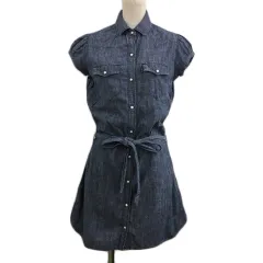 リーバイス Levi's ワンピース シャツワンピース Iライン ミニ デニム リボンベルト 無地 半袖 XS 紺 青 ネイビー ブルー