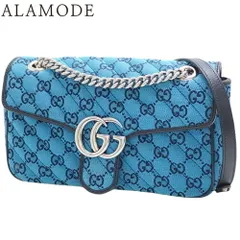 GUCCI(グッチ) GGマーモント チェーンショルダーバッグ ショルダーバッグ 肩掛け 斜め掛け ダブルショルダー キルティング GGキャンバス レザー ブルー青 シルバー金具 443497 レディース 40802135848【中古】【アラモード】