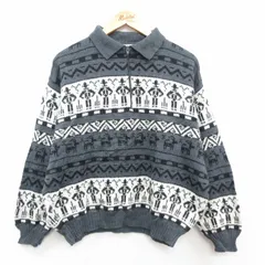 L/古着 長袖 ハーフジップ セーター メンズ 90s 襟付き 濃グレー他 24oct01 中古 ニット トップス