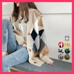 【スタッフおすすめ！】 配色ニットカーディガン 韓国風レディース チェック アウター/秋冬上着ジャンパー/大人ニットトップス アーガイル柄 ニットアウター vネック おすすめ おしゃれ　かわいい　人気 WANGYUE-017