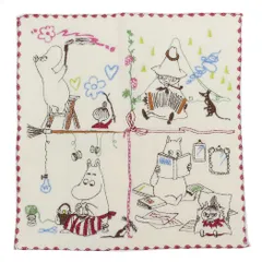 【メール便】ムーミン 26×26cm 北欧 ギフト雑貨 ミニタオル キャラクター グッズ 丸眞 楽しいひととき 全面刺繍 ハンカチタオル プレゼント