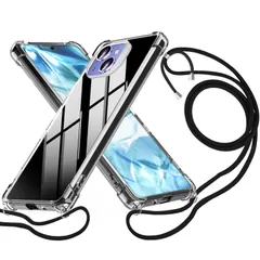 iPhone 13 mini ケース クリア ショルダーストラップ TPU 透明 カバー 耐衝撃 軽量 薄型 スマホショルダー]スマホショルダー 肩掛け 紐付き 斜めがけ アイフォン13mini ケース 透明 08007-13MI-01