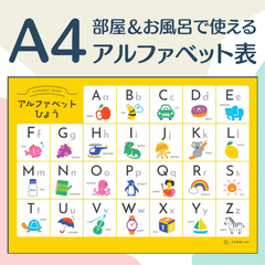 部屋＆お風呂OK！アルファベット表A4【知育/英語学習ポスター】