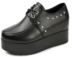 [ジョセファ ロレーヌ] 厚底 スニーカー プラットフォーム シューズ レディース 韓国 オシャレ 可愛い レディース カワイイ ファッション 冬 秋冬 パンプス 春 ヒール 厚底 サンダル 夏 ロリータ アンクル ブ [スタッズブラック] [23.5 cm]