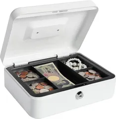 【在庫処分】（トモリ）Tomori 金庫 ミニ金庫 手提金庫 キーロック式 金属製 ブラック 25x20x8.8cm (ホワイト キーロック式, M)