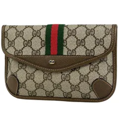 グッチ GUCCI GG柄 ポーチ シェリーライン ウェブ オールドグッチ 8901021 化粧ポーチ コーティングキャンバス ベージュ ブラウン レディース 【中古】