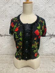 e-148　DOLCE&GABBANA ドルチェ＆ガッバーナ ドルガバ 半袖 ビーズ カーディガン 花柄 薔薇 サイズ S レディース ファッション