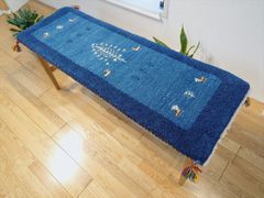 ペルシャ　ギャッベ ミニランナー　ラグ　117x40cm　藍色　青　生命の木　RJ15096