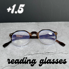 1.5老眼鏡メガネ眼鏡 メンズレディース クラウンパント ヴィンテージ クラシック べっ甲 レオパード レトロ ボストン ハーフ おしゃれお洒落 個性的 シニアリーディンググラス PCパソコン ウェリントン プルーライトUVカット コンパクト小さめ 男性女性