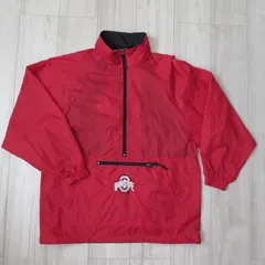 【海外規格XL】古着　アノラックナイロンジャケット　Reebok　OHIO STATE　ハーフジップ　刺繍ロゴ　バックロゴ　カレッジ系