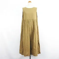 サマンサモスモス SM2 ワンピース チュニック 前後2WAY ノースリーブ ロング丈 麻混 F カーキ ※EKM