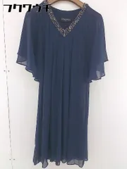 ◇ UNITED ARROWS ユナイテッドアローズ 装飾付き フレアスリーブ 半袖 ミニ ワンピース ネイビー系 レディース  【中古】 【1110210003148】