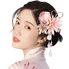髪 飾り 結婚式 振袖 卒業式 和装 髪留め 着物 水引き 袴 クリップ 七五三 ヘアアクセサリー 花 成人式 8カラー 髪飾り (04 浴衣 ライトピンク) [OTAKUMARKET]