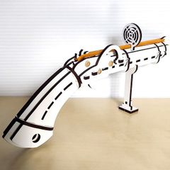パズル造形「火縄式ゴム銃」（キット品）シート貼りＭＤＦ表面色ホワイト