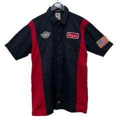 GC797 Dickies ディッキーズ  ワークシャツ 半袖シャツ シャツ トップス ネイビー×レッド メンズ サイズM
