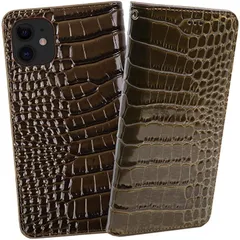 ReZuell クロコダイル x 牛革 apple . 手帳型 レザー ケース iphone 11( ブラウン,  iphone11)