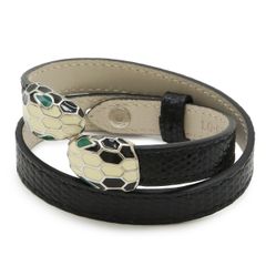 BVLGARI ブルガリ セルペンティ フォーエバー ブレスレット バングル スネーク 蛇 リザード レザー メタル ブラック アイボリー グリーン