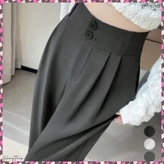 送料無料 ワイドパンツ ツータックスラックスパンツ レディース ダブルボタンストレートパンツ オフィスカジュアル 着やせロングパンツ ハイウエストイージーパンツ バックゴム 体型カバーボトムス きれいめ通勤ズボン ドレープパンツ無地