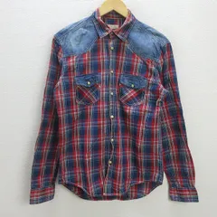 G■ザラ/ZARA MAN SLIMFIT 長袖ダンガリーシャツ/チェック柄【M】紺赤/men's/142【中古】■