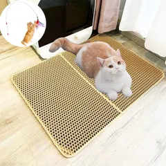猫砂 マット 砂取りマット 猫砂飛び散り防止マット 猫用 猫砂取りマット 二重構造 滑り止めマット 水洗い 洗える 清潔簡単 室内をキレイに保持 EVA素材 猫トイレ用品 ペット用品 (カーキ 60 x 90 cm (折り畳み可能))のサムネイル