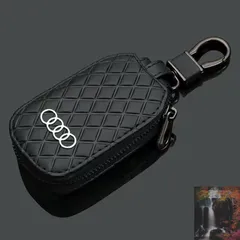 【新品未使用】◆アウディ AUDI◆ブラック◆キーケース スマートキー レザーキーケース 車用 鍵 収納 ラウンドファス ナー 軽量 キーホルダー aado qtm