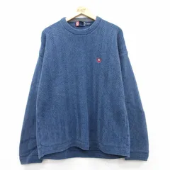 XL/古着 ラルフローレン チャップス 長袖 ブランド セーター メンズ 90s ヘリンボーン ワンポイントロゴ コットン クルーネック 紺 ネイビ