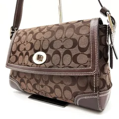 【良品】 COACH コーチ ショルダーバッグ シグネチャー ターンロック フラップ キャンバス レザー 革 ブラウン 茶色 ユニセックス 男女兼用 メンズ レディース