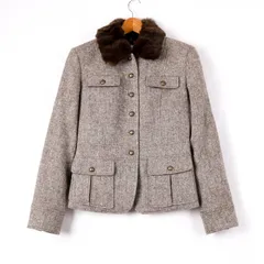 組曲 ブルゾン ジャケット ファー襟 ウール混 ツイード アウター レディース 2サイズ グレー KUMIKYOKU 【中古】