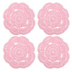 uxcell かぎ針編みドイリー 綿織物コースター レースラウンド手作りコースター 花柄付き ウェディングパーティーの装飾用 ピンク 100 mm 4個