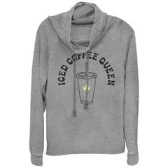 【送料無料】 アンブランデッド レディース Tシャツ トップス Women's Plus Iced Coffee Queen Cowlneck Graphic Lightweight Long Sleeve Gray Heather
