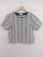 ◇ B:MING LIFE STORE by BEAMS 総柄 半袖 カットソー サイズS ホワイト ネイビー レディース E  【1303240003831】