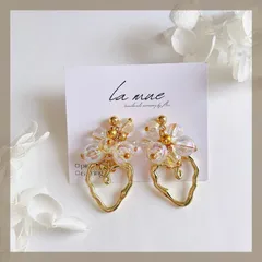 可愛い♡ ＊ニュアンスメタル ハート 小ぶり オーロラビーズ ハンドメイドピアス イヤリング ジャラジャラ キラキラ 可愛い アレルギー対応