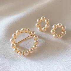 【ブローチ&ピアスset】スワロフスキー ✼ クリスタルパール