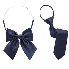 [SHUCLASS] スクールリボン ネクタイ【2点セット】 女子 制服リボン 学生服 紺色 中学生 高校生リボン ネイビー無地