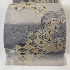 袋帯 秀品 道長取 華文 金銀糸 薄紫 六通 正絹 【中古】