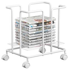 新品 DAIWIN 新聞ストッカー 新聞収納ラック 耐荷重10kg キャスター付き ニューズラック A4 雑誌 収納 バスケット スタンド 新聞 入れ スチール製 組み立て簡単 (ホワイト)