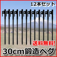 本物の鍛造ペグ 30cm12本 収納袋付 テントキャンプ スノーピークのスペアにのサムネイル
