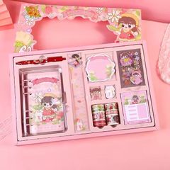 【AKM17】 BBG システム手帳セット日記帳 かわいいド シール帳 DIY手帳 ノートセット メモ帳 日記帳 付箋本 和紙テープ ステッカー付 手帳素材パック 女の子 小学生 子供 文房具 進学 クリスマス 誕生日 プレゼント (sea flower)