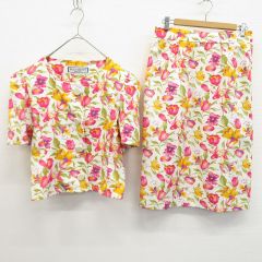 GIVENCHY 総柄花柄鮮やか 七分袖スカートセット 日本製 麻100% - メルカリ