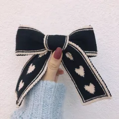 リボン ビッグ バレッタ 黒 ベロア ヘアピン ヘアクリップ 髪飾り