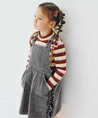 新品　p.premier（ピードットプルミエ） ワンピース　サイドフリルデニムジャンスカ　100㎝　110㎝　120㎝　130㎝　ブラック　ジャンスカ　デニム